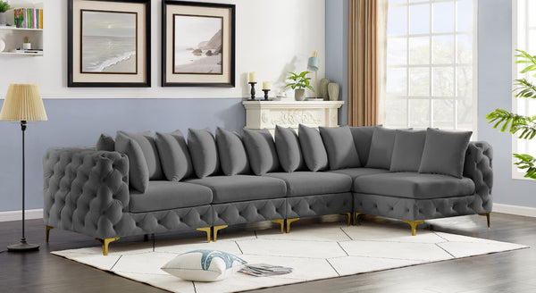 Tremblay Velvet / Engineered Wood / Metal / Foam Contemporary Grey Velvet Modular Sectional - 138" W x 69" D x 33" H