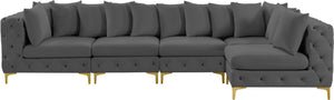 Tremblay Velvet / Engineered Wood / Metal / Foam Contemporary Grey Velvet Modular Sectional - 138" W x 69" D x 33" H
