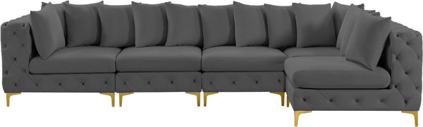 Tremblay Velvet / Engineered Wood / Metal / Foam Contemporary Grey Velvet Modular Sectional - 138" W x 69" D x 33" H