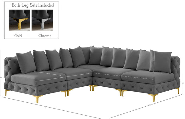 Tremblay Velvet / Engineered Wood / Metal / Foam Contemporary Grey Velvet Modular Sectional - 99" W x 99" D x 33" H