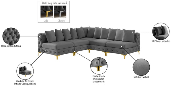 Tremblay Velvet / Engineered Wood / Metal / Foam Contemporary Grey Velvet Modular Sectional - 99" W x 99" D x 33" H