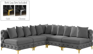 Tremblay Velvet / Engineered Wood / Metal / Foam Contemporary Grey Velvet Modular Sectional - 99" W x 99" D x 33" H