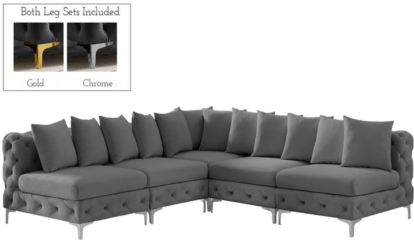 Tremblay Velvet / Engineered Wood / Metal / Foam Contemporary Grey Velvet Modular Sectional - 99" W x 99" D x 33" H