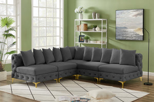 Tremblay Velvet / Engineered Wood / Metal / Foam Contemporary Grey Velvet Modular Sectional - 99" W x 99" D x 33" H