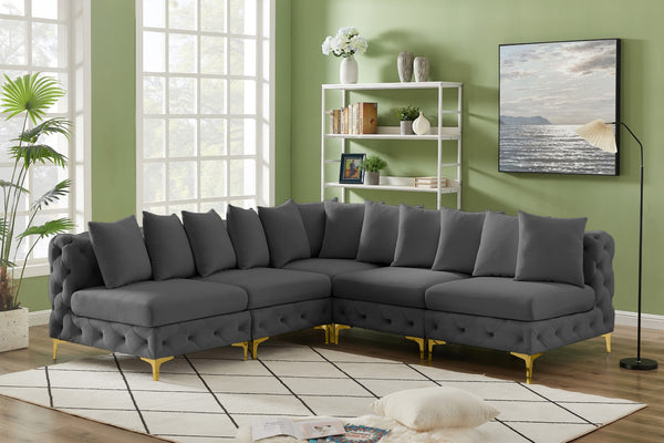 Tremblay Velvet / Engineered Wood / Metal / Foam Contemporary Grey Velvet Modular Sectional - 99" W x 99" D x 33" H