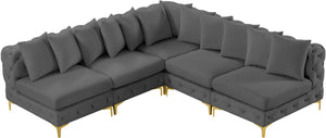 Tremblay Velvet / Engineered Wood / Metal / Foam Contemporary Grey Velvet Modular Sectional - 99" W x 99" D x 33" H