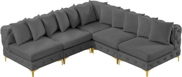 Tremblay Velvet / Engineered Wood / Metal / Foam Contemporary Grey Velvet Modular Sectional - 99" W x 99" D x 33" H