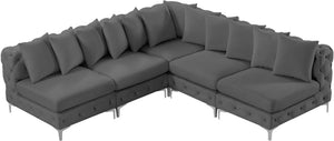 Tremblay Velvet / Engineered Wood / Metal / Foam Contemporary Grey Velvet Modular Sectional - 99" W x 99" D x 33" H