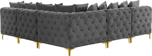 Tremblay Velvet / Engineered Wood / Metal / Foam Contemporary Grey Velvet Modular Sectional - 99" W x 99" D x 33" H