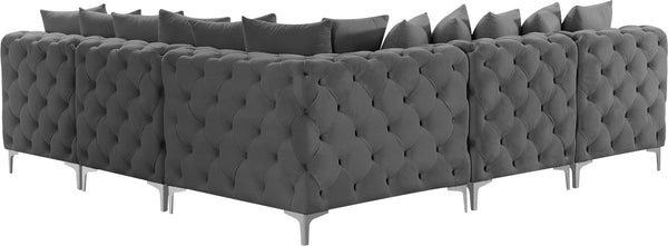 Tremblay Velvet / Engineered Wood / Metal / Foam Contemporary Grey Velvet Modular Sectional - 99" W x 99" D x 33" H