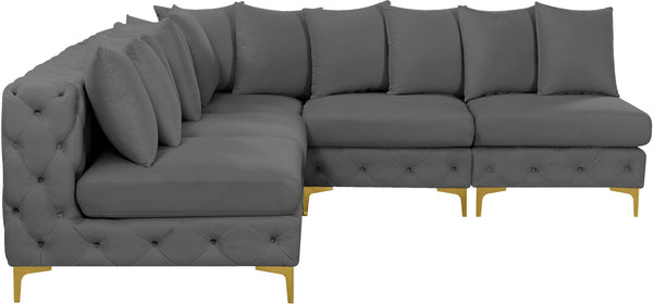 Tremblay Velvet / Engineered Wood / Metal / Foam Contemporary Grey Velvet Modular Sectional - 99" W x 99" D x 33" H