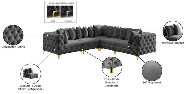 Tremblay Velvet / Engineered Wood / Metal / Foam Contemporary Grey Velvet Modular Sectional - 108" W x 108" D x 33" H