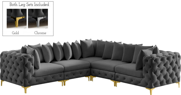 Tremblay Velvet / Engineered Wood / Metal / Foam Contemporary Grey Velvet Modular Sectional - 108" W x 108" D x 33" H