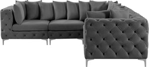 Tremblay Velvet / Engineered Wood / Metal / Foam Contemporary Grey Velvet Modular Sectional - 108" W x 108" D x 33" H