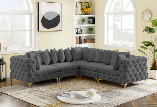 Tremblay Velvet / Engineered Wood / Metal / Foam Contemporary Grey Velvet Modular Sectional - 108" W x 108" D x 33" H