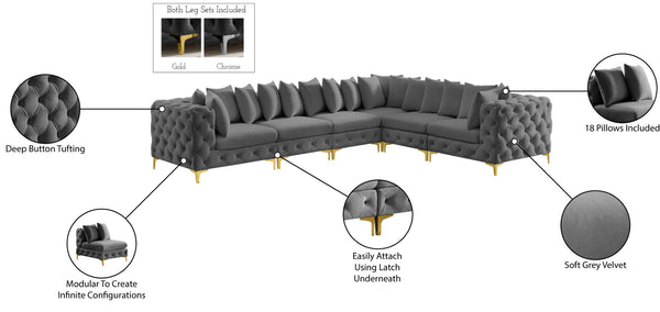 Tremblay Velvet / Engineered Wood / Metal / Foam Contemporary Grey Velvet Modular Sectional - 138" W x 108" D x 33" H