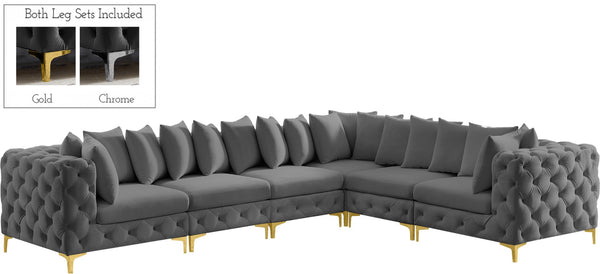 Tremblay Velvet / Engineered Wood / Metal / Foam Contemporary Grey Velvet Modular Sectional - 138" W x 108" D x 33" H