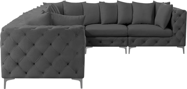Tremblay Velvet / Engineered Wood / Metal / Foam Contemporary Grey Velvet Modular Sectional - 138" W x 108" D x 33" H