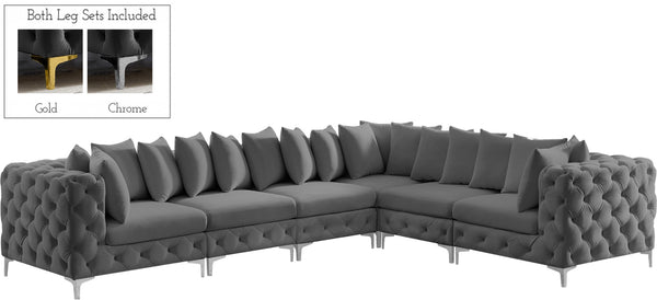 Tremblay Velvet / Engineered Wood / Metal / Foam Contemporary Grey Velvet Modular Sectional - 138" W x 108" D x 33" H