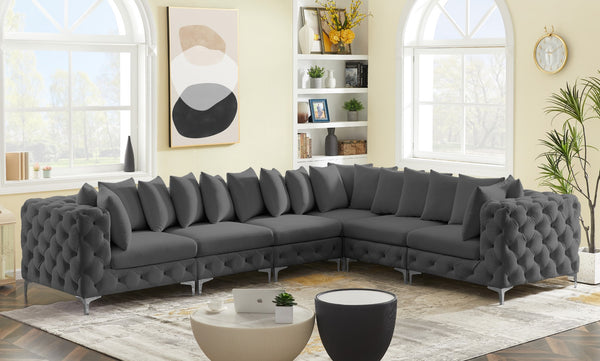 Tremblay Velvet / Engineered Wood / Metal / Foam Contemporary Grey Velvet Modular Sectional - 138" W x 108" D x 33" H