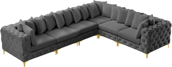 Tremblay Velvet / Engineered Wood / Metal / Foam Contemporary Grey Velvet Modular Sectional - 138" W x 108" D x 33" H