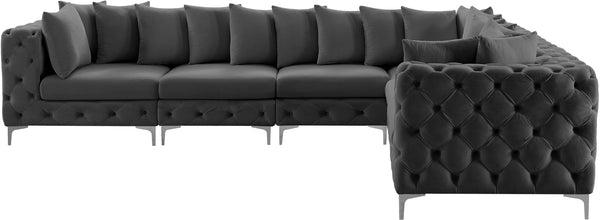 Tremblay Velvet / Engineered Wood / Metal / Foam Contemporary Grey Velvet Modular Sectional - 138" W x 108" D x 33" H