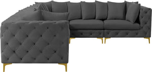 Tremblay Velvet / Engineered Wood / Metal / Foam Contemporary Grey Velvet Modular Sectional - 138" W x 108" D x 33" H