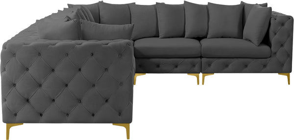 Tremblay Velvet / Engineered Wood / Metal / Foam Contemporary Grey Velvet Modular Sectional - 138" W x 108" D x 33" H