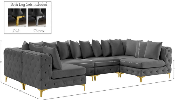 Tremblay Velvet / Engineered Wood / Metal / Foam Contemporary Grey Velvet Modular Sectional - 138" W x 69" D x 33" H