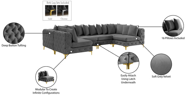 Tremblay Velvet / Engineered Wood / Metal / Foam Contemporary Grey Velvet Modular Sectional - 138" W x 69" D x 33" H