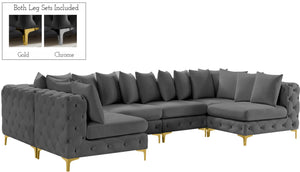 Tremblay Velvet / Engineered Wood / Metal / Foam Contemporary Grey Velvet Modular Sectional - 138" W x 69" D x 33" H