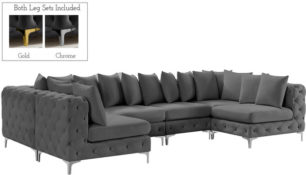 Tremblay Velvet / Engineered Wood / Metal / Foam Contemporary Grey Velvet Modular Sectional - 138" W x 69" D x 33" H