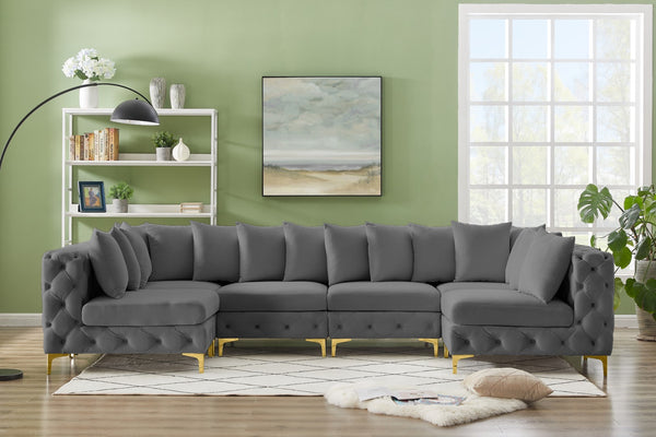 Tremblay Velvet / Engineered Wood / Metal / Foam Contemporary Grey Velvet Modular Sectional - 138" W x 69" D x 33" H