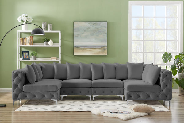 Tremblay Velvet / Engineered Wood / Metal / Foam Contemporary Grey Velvet Modular Sectional - 138" W x 69" D x 33" H