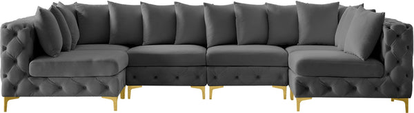 Tremblay Velvet / Engineered Wood / Metal / Foam Contemporary Grey Velvet Modular Sectional - 138" W x 69" D x 33" H