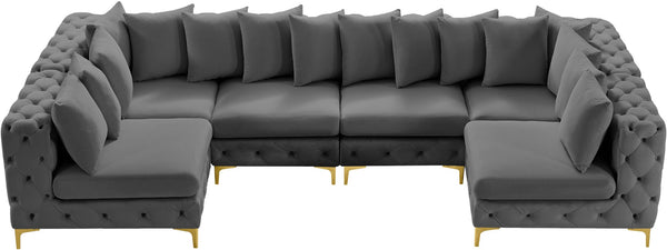 Tremblay Velvet / Engineered Wood / Metal / Foam Contemporary Grey Velvet Modular Sectional - 138" W x 69" D x 33" H