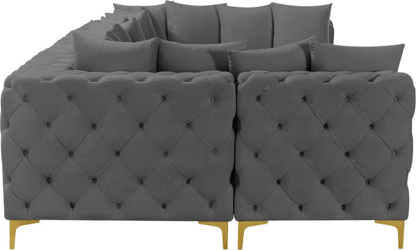 Tremblay Velvet / Engineered Wood / Metal / Foam Contemporary Grey Velvet Modular Sectional - 138" W x 69" D x 33" H