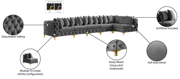 Tremblay Velvet / Engineered Wood / Metal / Foam Contemporary Grey Velvet Modular Sectional - 168" W x 69" D x 33" H