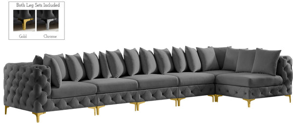Tremblay Velvet / Engineered Wood / Metal / Foam Contemporary Grey Velvet Modular Sectional - 168" W x 69" D x 33" H