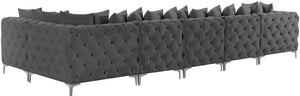 Tremblay Velvet / Engineered Wood / Metal / Foam Contemporary Grey Velvet Modular Sectional - 168" W x 69" D x 33" H