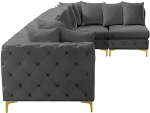 Tremblay Velvet / Engineered Wood / Metal / Foam Contemporary Grey Velvet Modular Sectional - 168" W x 69" D x 33" H