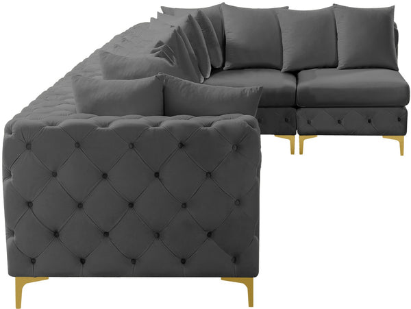 Tremblay Velvet / Engineered Wood / Metal / Foam Contemporary Grey Velvet Modular Sectional - 168" W x 69" D x 33" H