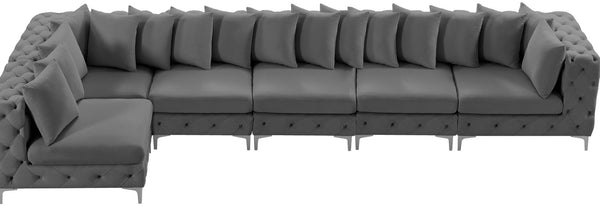 Tremblay Velvet / Engineered Wood / Metal / Foam Contemporary Grey Velvet Modular Sectional - 168" W x 69" D x 33" H