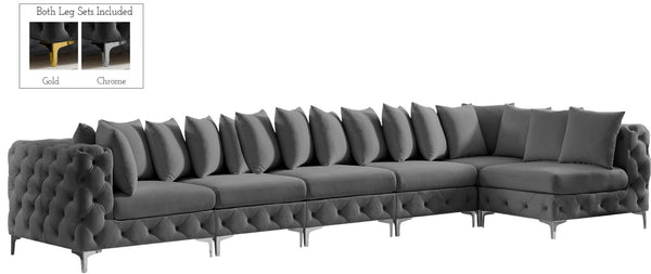 Tremblay Velvet / Engineered Wood / Metal / Foam Contemporary Grey Velvet Modular Sectional - 168" W x 69" D x 33" H