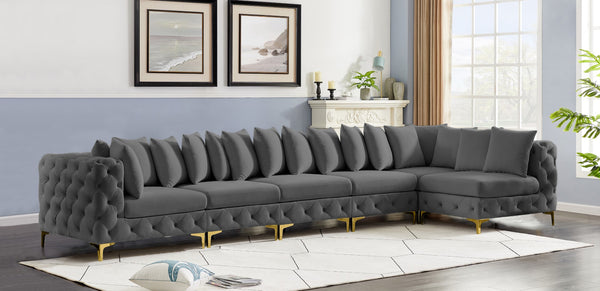 Tremblay Velvet / Engineered Wood / Metal / Foam Contemporary Grey Velvet Modular Sectional - 168" W x 69" D x 33" H