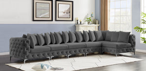 Tremblay Velvet / Engineered Wood / Metal / Foam Contemporary Grey Velvet Modular Sectional - 168" W x 69" D x 33" H