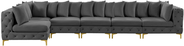Tremblay Velvet / Engineered Wood / Metal / Foam Contemporary Grey Velvet Modular Sectional - 168" W x 69" D x 33" H