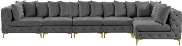 Tremblay Velvet / Engineered Wood / Metal / Foam Contemporary Grey Velvet Modular Sectional - 168" W x 69" D x 33" H