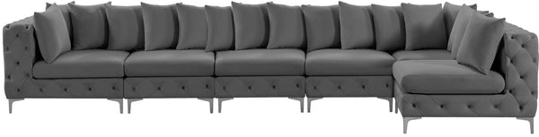 Tremblay Velvet / Engineered Wood / Metal / Foam Contemporary Grey Velvet Modular Sectional - 168" W x 69" D x 33" H
