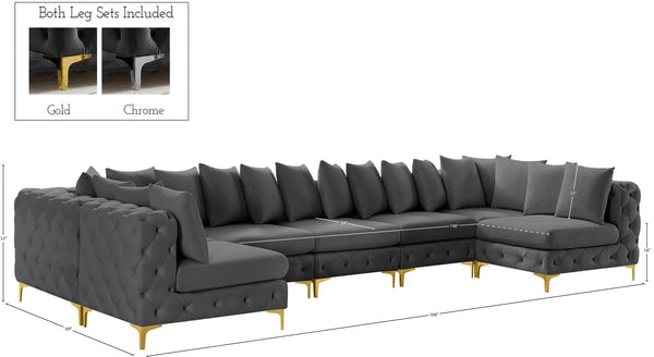Tremblay Velvet / Engineered Wood / Metal / Foam Contemporary Grey Velvet Modular Sectional - 168" W x 69" D x 33" H